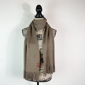 Merona NWOT Tan Fringe Knit Cashmere Scarf 70.5”x14”